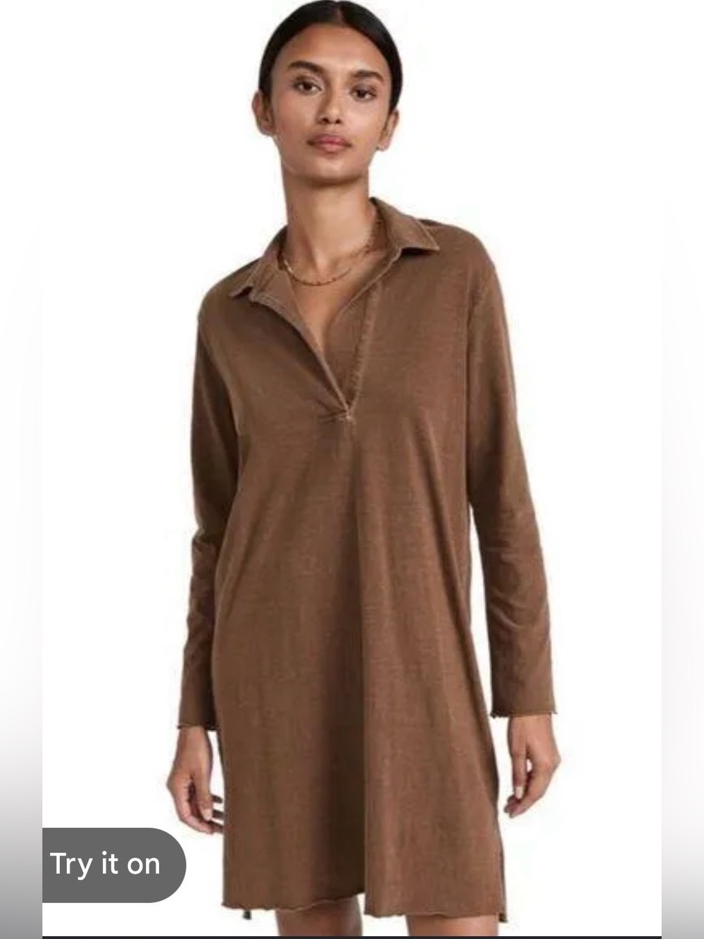 James Perse Brown Long-Sleeve Polo Dress